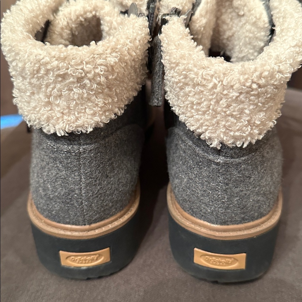 Dr. Scholls womens gray faux fur lace up flannel boots Sz 9.5 - Picture 4 of 8